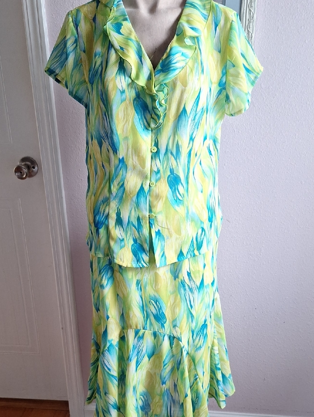 hearts of palm Yellow & Teal Floral Ruffle Skirt Set